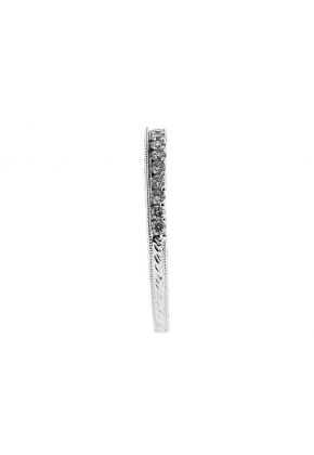 Three Side Band with Openwork and Engraved Side Profiles and Round Diamonds Set in 18k White Gold