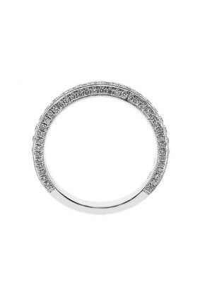 Triple Side Band with Micro-Pav?? Set Round Diamonds Bordered by Beaded Milgrain in 18k White Gold