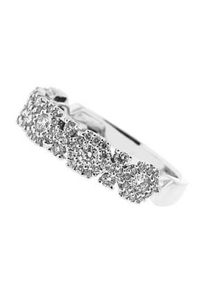 Prong Set Band with Round Diamonds and Halo Designs Set in 18k White Gold
