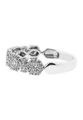 Prong Set Band with Round Diamonds and Halo Designs Set in 18k White Gold