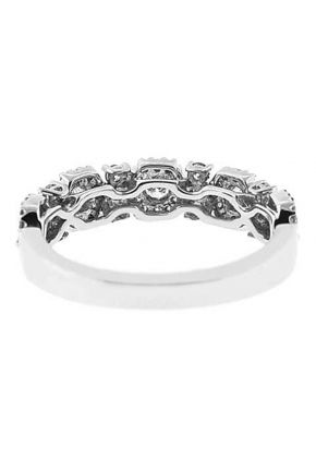 Prong Set Band with Round Diamonds and Halo Designs Set in 18k White Gold