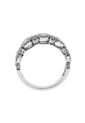 Prong Set Band with Round Diamonds and Halo Designs Set in 18k White Gold