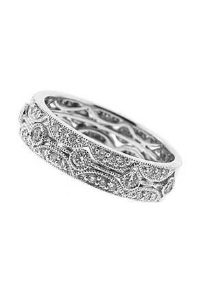 Milgrain Decorated Eternity Band with Bezel and Prong Set Diamonds in 18k White Gold