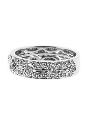 Milgrain Decorated Eternity Band with Bezel and Prong Set Diamonds in 18k White Gold