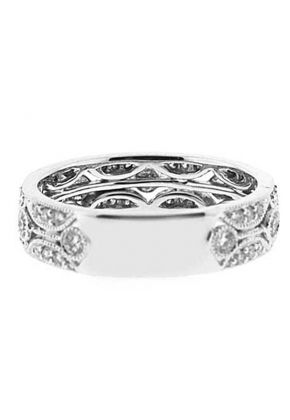 Milgrain Decorated Eternity Band with Bezel and Prong Set Diamonds in 18k White Gold