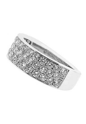Pav?? Set Band with Three Rows of Round Diamonds in 18k White Gold