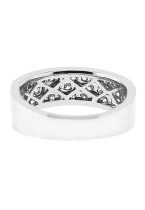 Pav?? Set Band with Three Rows of Round Diamonds in 18k White Gold