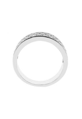 Pav?? Set Band with Three Rows of Round Diamonds in 18k White Gold