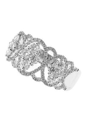 Right Hand Fancy Statement Ring with Diamonds and Halo Designs Set in 18K White Gold