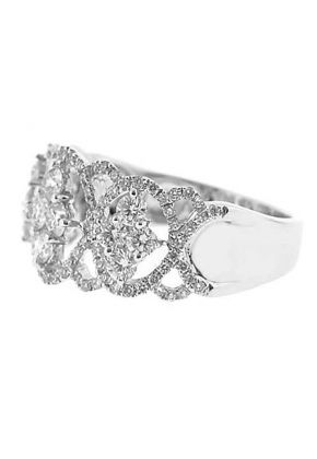Right Hand Fancy Statement Ring with Diamonds and Halo Designs Set in 18K White Gold