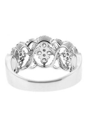 Right Hand Fancy Statement Ring with Diamonds and Halo Designs Set in 18K White Gold