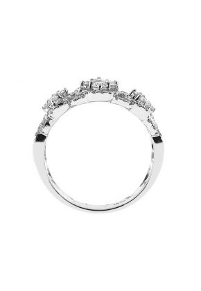 Right Hand Fancy Statement Ring with Diamonds and Halo Designs Set in 18K White Gold
