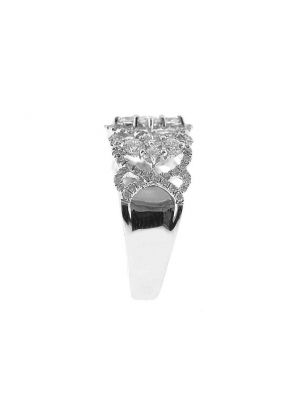 Right Hand Fancy Statement Ring with Diamonds and Halo Designs Set in 18K White Gold