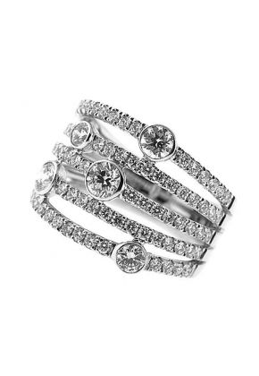 Statement Ring with 5 Rows of Bezel and Prong Set Diamonds Set in 18K White Gold