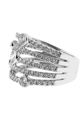 Statement Ring with 5 Rows of Bezel and Prong Set Diamonds Set in 18K White Gold