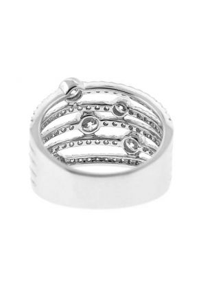 Statement Ring with 5 Rows of Bezel and Prong Set Diamonds Set in 18K White Gold