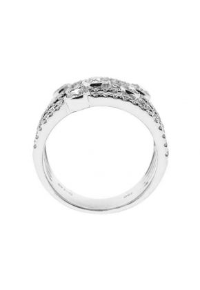 Statement Ring with 5 Rows of Bezel and Prong Set Diamonds Set in 18K White Gold