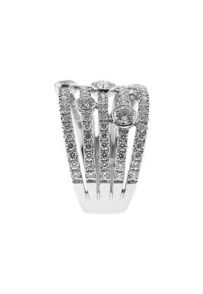 Statement Ring with 5 Rows of Bezel and Prong Set Diamonds Set in 18K White Gold