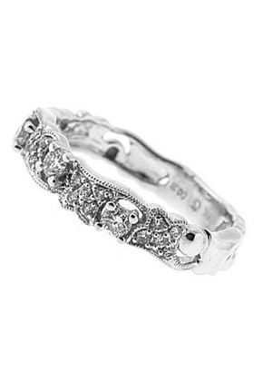 Milgrain Decorated Band with Prong and Micro-Prong Set Round Diamonds in 18k White Gold