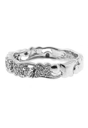 Milgrain Decorated Band with Prong and Micro-Prong Set Round Diamonds in 18k White Gold
