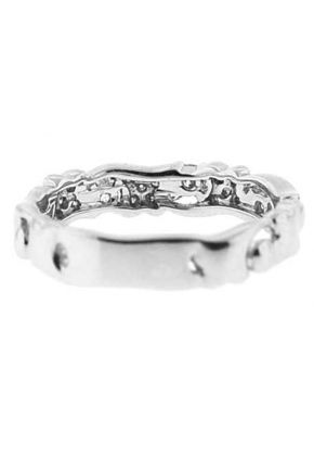 Milgrain Decorated Band with Prong and Micro-Prong Set Round Diamonds in 18k White Gold