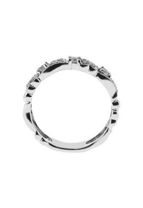 Milgrain Decorated Band with Prong and Micro-Prong Set Round Diamonds in 18k White Gold