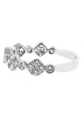Combination Set Band with Alternating Bezel Set Diamonds and Diamond Clusters in 18k White Gold