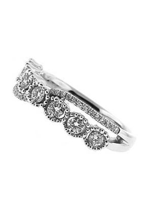 Split Shank Right Hand Fashion Ring with Bezel Set Diamonds Surrounded by Beaded Milgrain in 18K White Gold