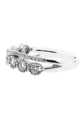 Split Shank Right Hand Fashion Ring with Bezel Set Diamonds Surrounded by Beaded Milgrain in 18K White Gold