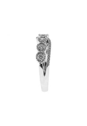 Split Shank Right Hand Fashion Ring with Bezel Set Diamonds Surrounded by Beaded Milgrain in 18K White Gold