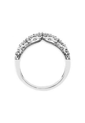 Right Hand Fashion Ring with Prong Set Diamond Rounds in Pairs of Three Set in 18K White Gold