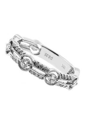 Openwork Band with Beaded Milgrain and Prong Set Round Diamonds in 18k White Gold