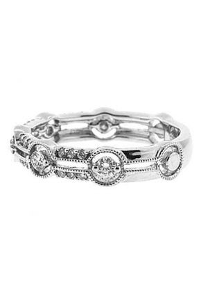 Openwork Band with Beaded Milgrain and Prong Set Round Diamonds in 18k White Gold