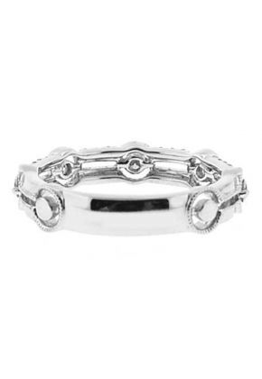 Openwork Band with Beaded Milgrain and Prong Set Round Diamonds in 18k White Gold