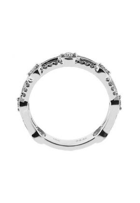 Openwork Band with Beaded Milgrain and Prong Set Round Diamonds in 18k White Gold