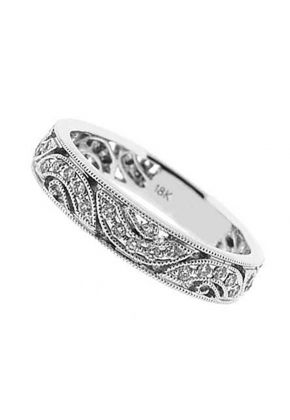 Milgrain Decorated Eternity Band with Micro-Prong Set Diamonds in 18k White Gold