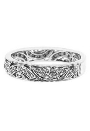 Milgrain Decorated Eternity Band with Micro-Prong Set Diamonds in 18k White Gold