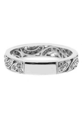 Milgrain Decorated Eternity Band with Micro-Prong Set Diamonds in 18k White Gold