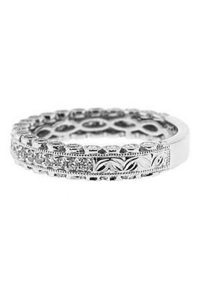 Milgrain-Engraved Three-Side Antique Style Band with Bezel and Pav?? Set Diamonds in 18k White Gold