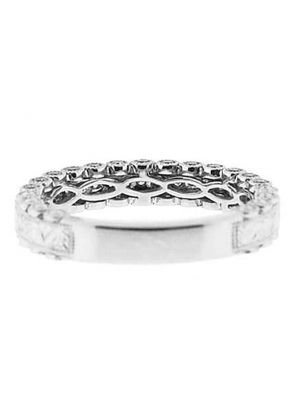 Milgrain-Engraved Three-Side Antique Style Band with Bezel and Pav?? Set Diamonds in 18k White Gold