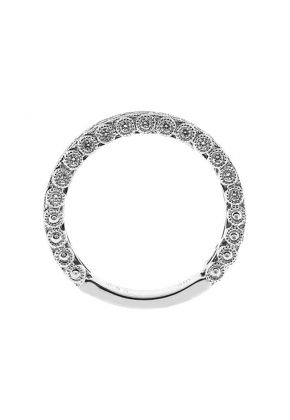 Milgrain-Engraved Three-Side Antique Style Band with Bezel and Pav?? Set Diamonds in 18k White Gold