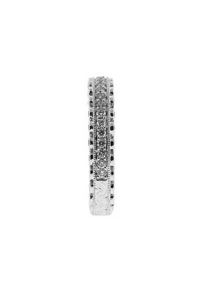 Milgrain-Engraved Three-Side Antique Style Band with Bezel and Pav?? Set Diamonds in 18k White Gold