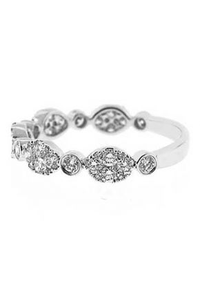 Combination Set Band with Alternating Bezel Set Diamonds and Diamond Clusters in 18k White Gold