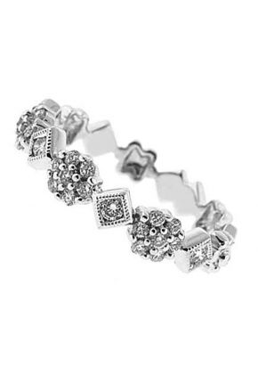 Milgrain Decorated Eternity Band with Round Diamonds in Clusters and Squares of 18k White Gold