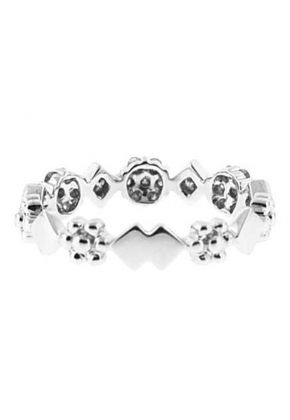 Milgrain Decorated Eternity Band with Round Diamonds in Clusters and Squares of 18k White Gold