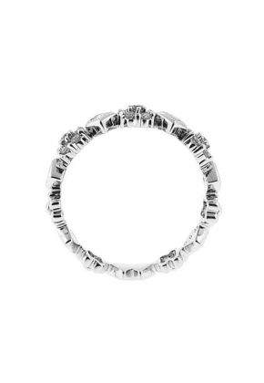 Milgrain Decorated Eternity Band with Round Diamonds in Clusters and Squares of 18k White Gold