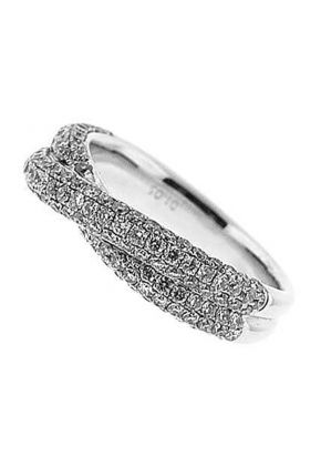 Crossover Band with Pav?? Set Round Diamonds in 18k White Gold