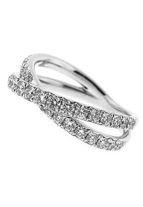 Crossover Twist Band with Micro-Prong Set Round Diamonds in 18k White Gold