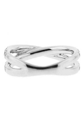 Crossover Twist Band with Micro-Prong Set Round Diamonds in 18k White Gold
