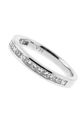 Single Row Channel Set Band with Princess Cut Diamonds in 18k White Gold